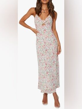 Zaful Floral Print Maxi Skirt in Pink & Green